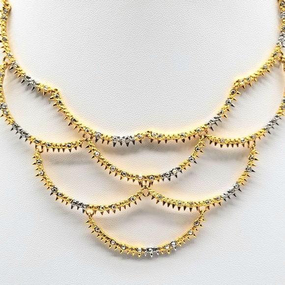 Alexis Bittar Two Tone Silver and Gold Edgy Spiked Bib Necklace with Crystals - Picture 7 of 14